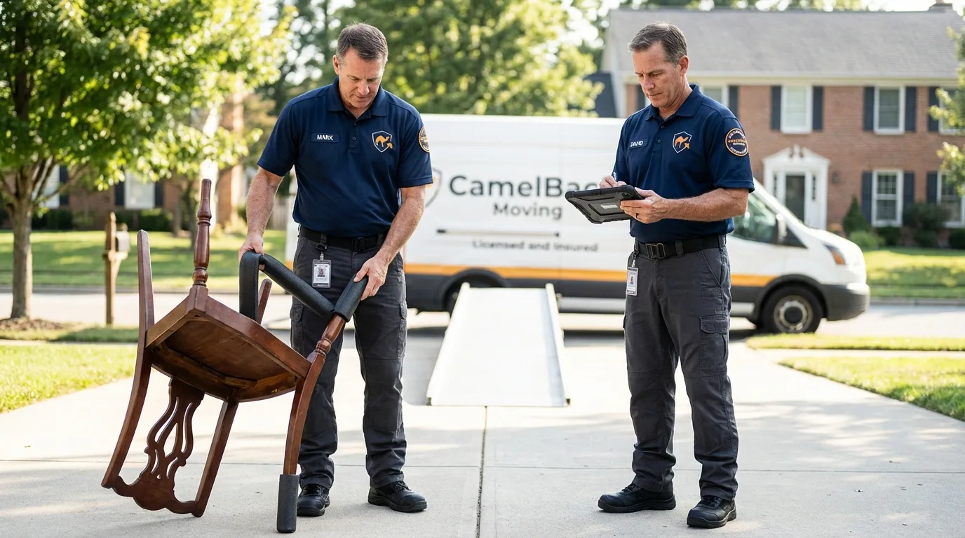 Movers inspecting furniture for damage prevention before loading in Buena Vista, GA